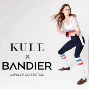 Kule x Bandier Womens Color Block Striped Pull On Leggings Navy Blue Size S